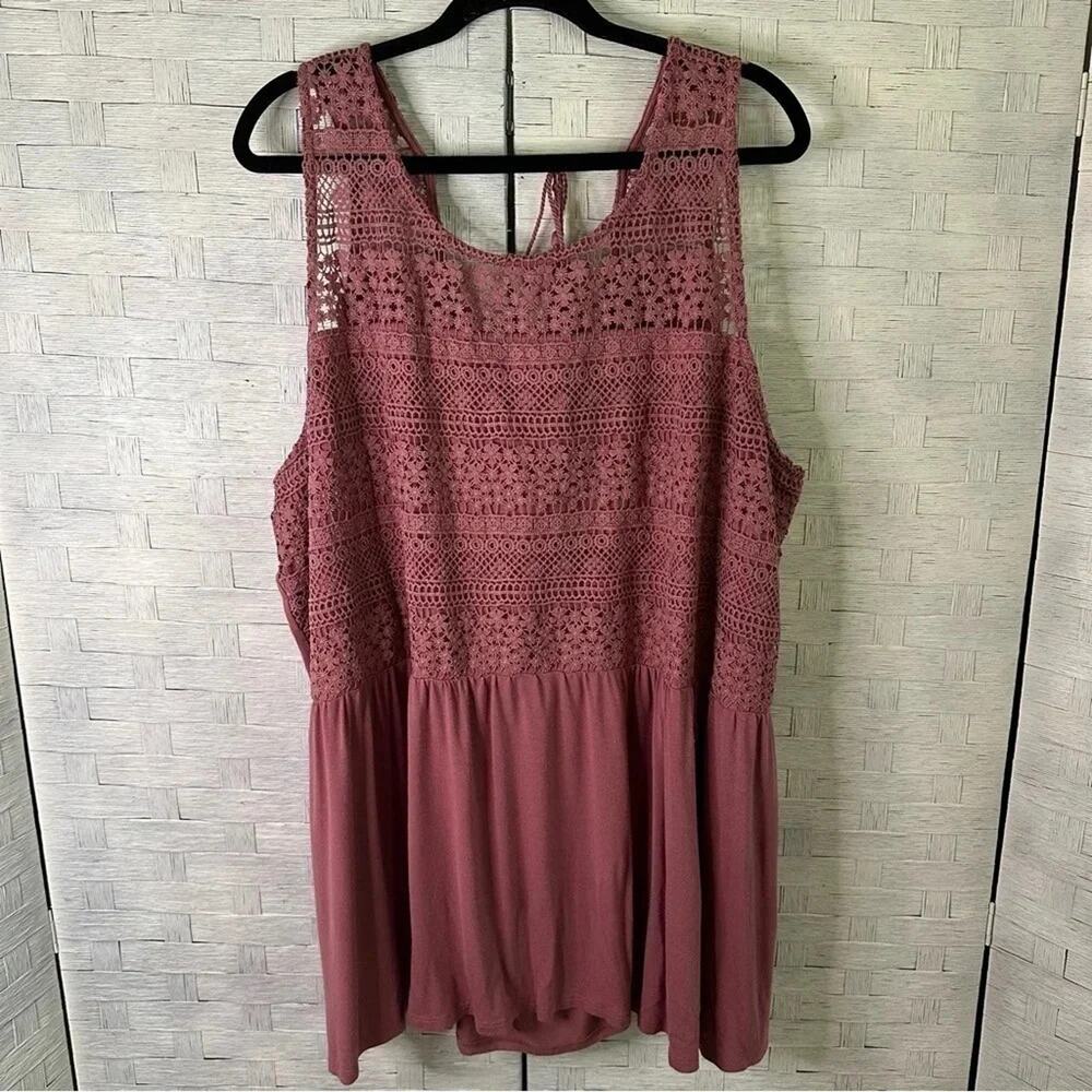 Lane Bryant womens‎ Crochet Bodice Tie Back Tank Top peplum cut plus size